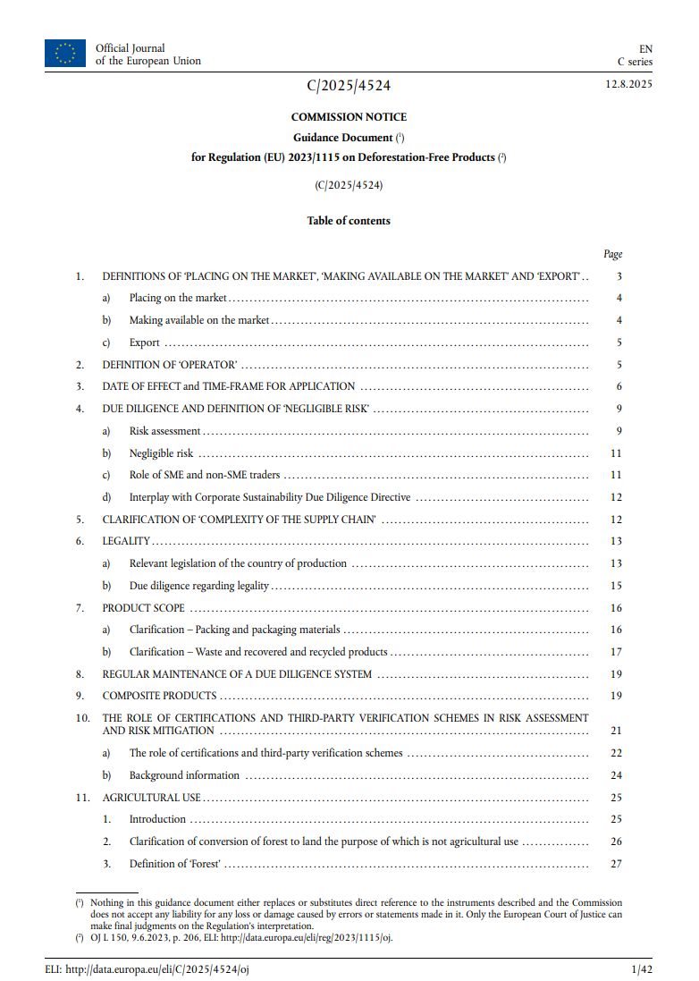 New EUDR Guidance Document from the European Commission